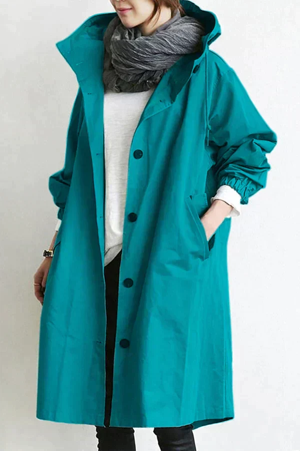 Übergangsjacke Damen Lang | Trenchcoat mit Kapuze