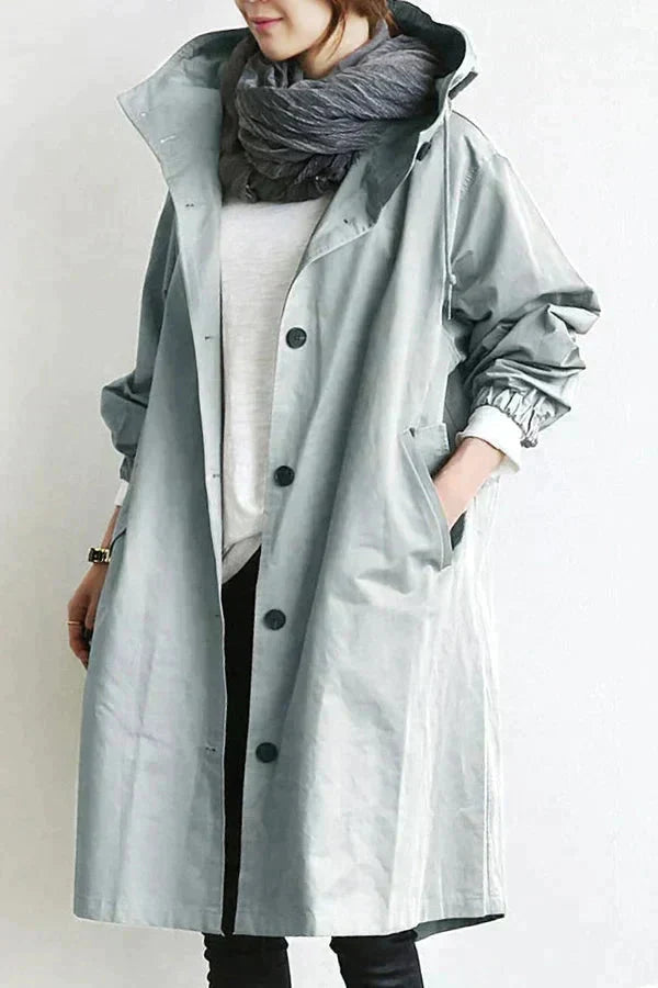 Übergangsjacke Damen Lang | Trenchcoat mit Kapuze