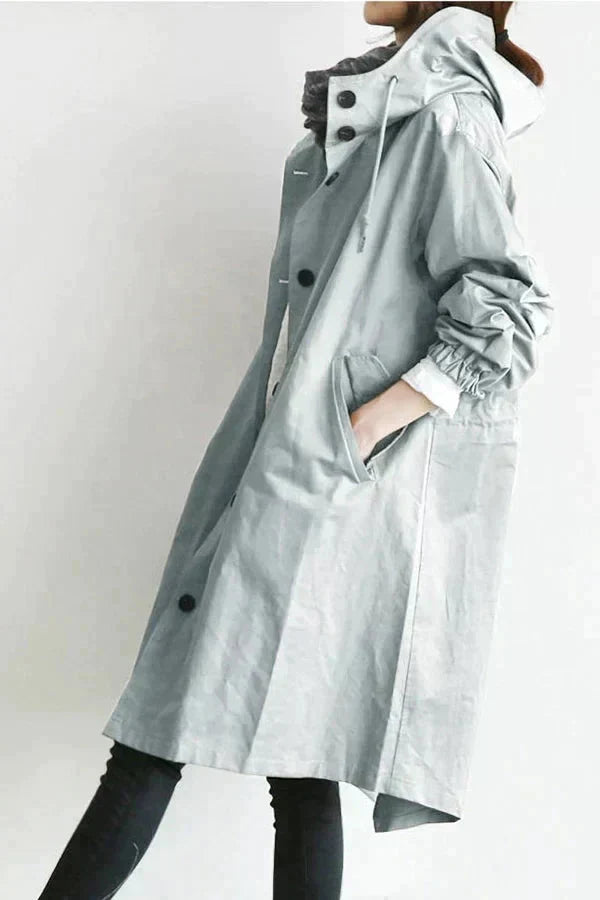 Übergangsjacke Damen Lang | Trenchcoat mit Kapuze
