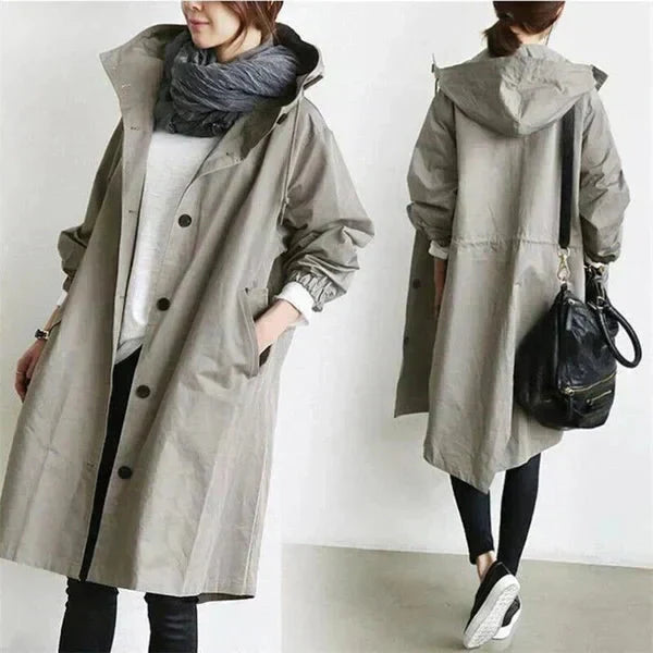 Übergangsjacke Damen Lang | Trenchcoat mit Kapuze