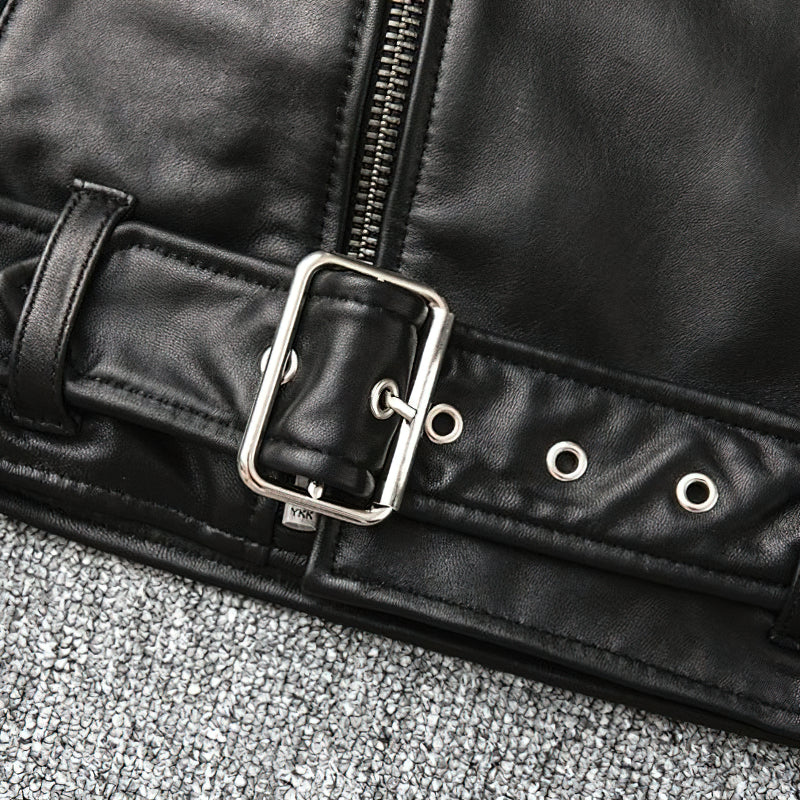 Übergangsjacke Herren | Bikerjacke mit Reißverschluss und Gürtel