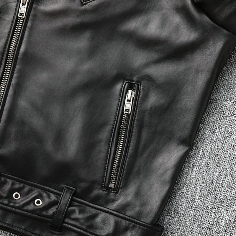 Übergangsjacke Herren | Bikerjacke mit Reißverschluss und Gürtel