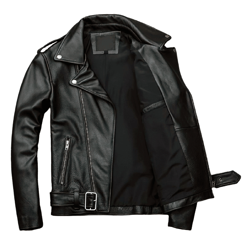 Übergangsjacke Herren | Bikerjacke mit Reißverschluss und Gürtel