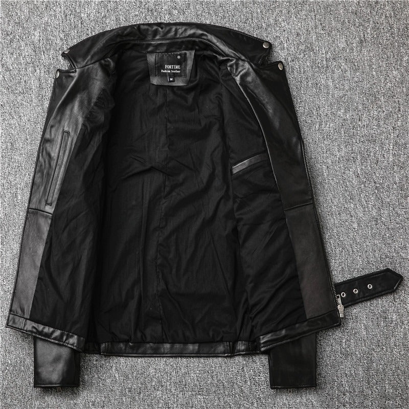 Übergangsjacke Herren | Bikerjacke mit Reißverschluss und Gürtel