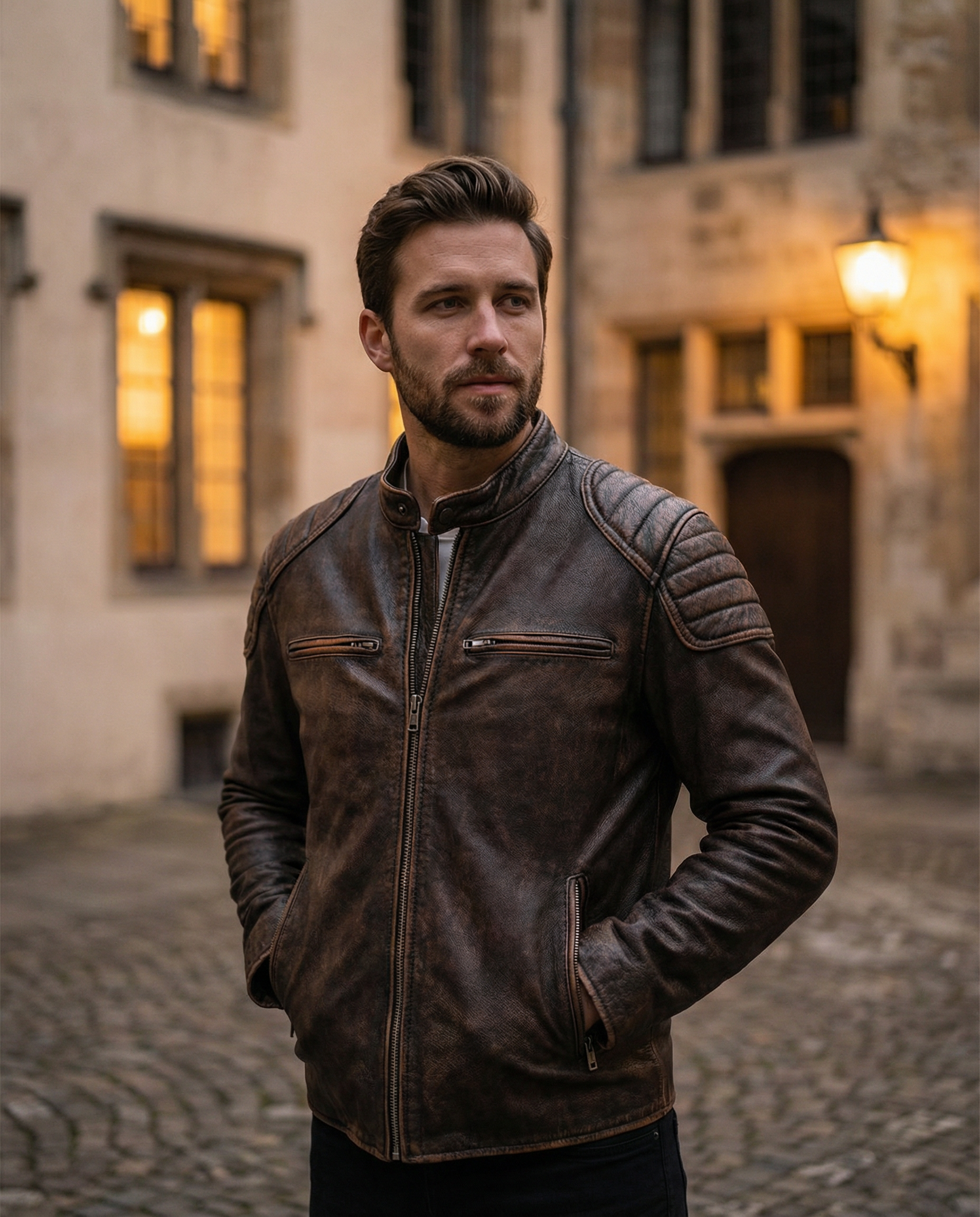 Übergangsjacke Herren | Bikerjacke mit Stehkragen und Reißverschluss