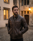 Übergangsjacke Herren | Bikerjacke mit Stehkragen und Reißverschluss