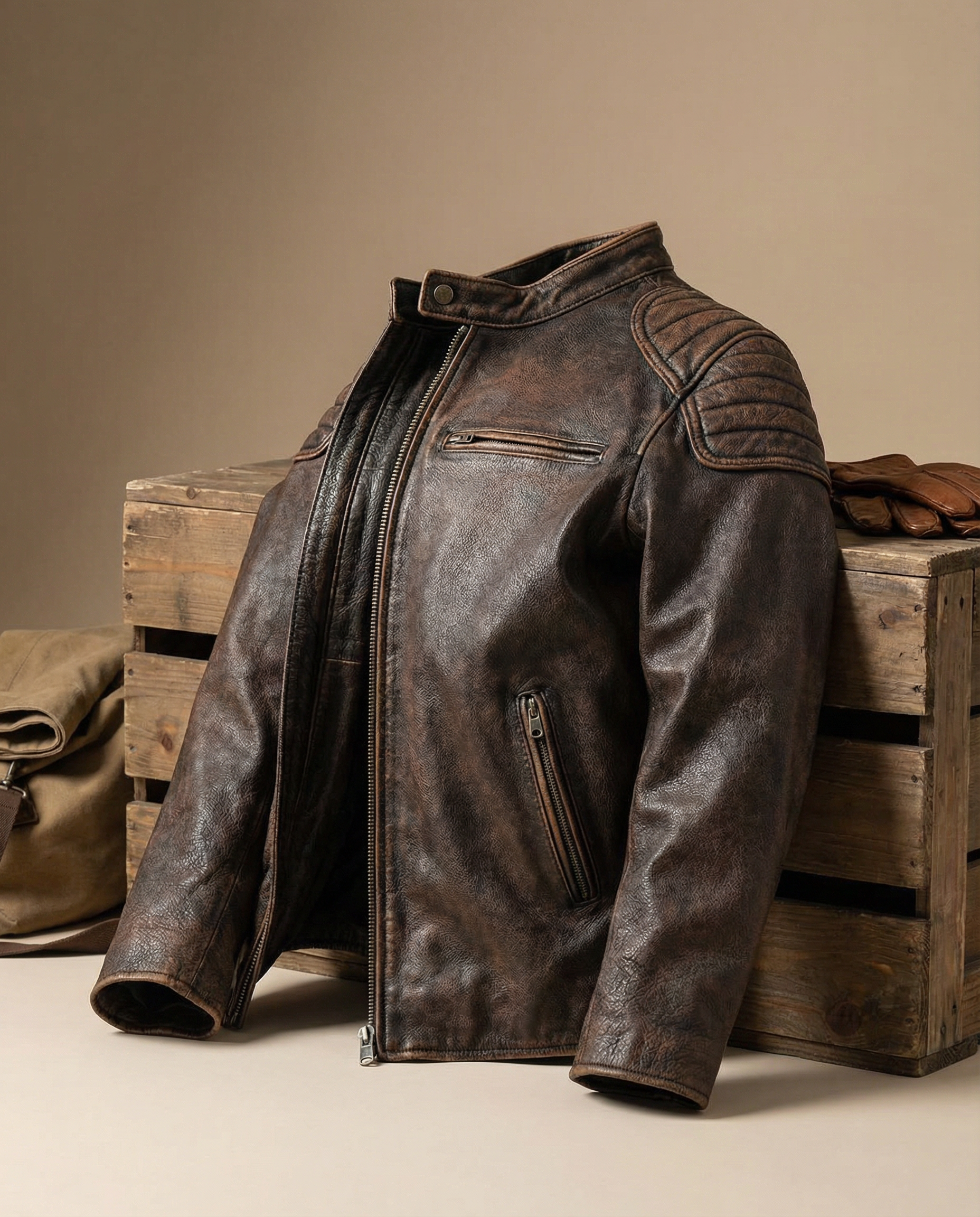 Übergangsjacke Herren | Bikerjacke mit Stehkragen und Reißverschluss
