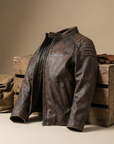 Übergangsjacke Herren | Bikerjacke mit Stehkragen und Reißverschluss