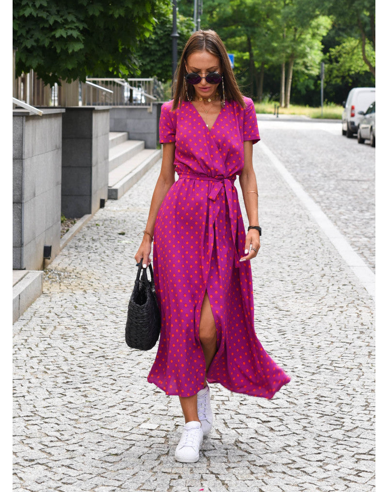Wickelkleid Damen Midi | Kleid mit V-Ausschnitt und Print