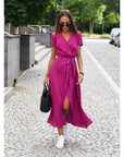 Wickelkleid Damen Midi | Kleid mit V-Ausschnitt und Print