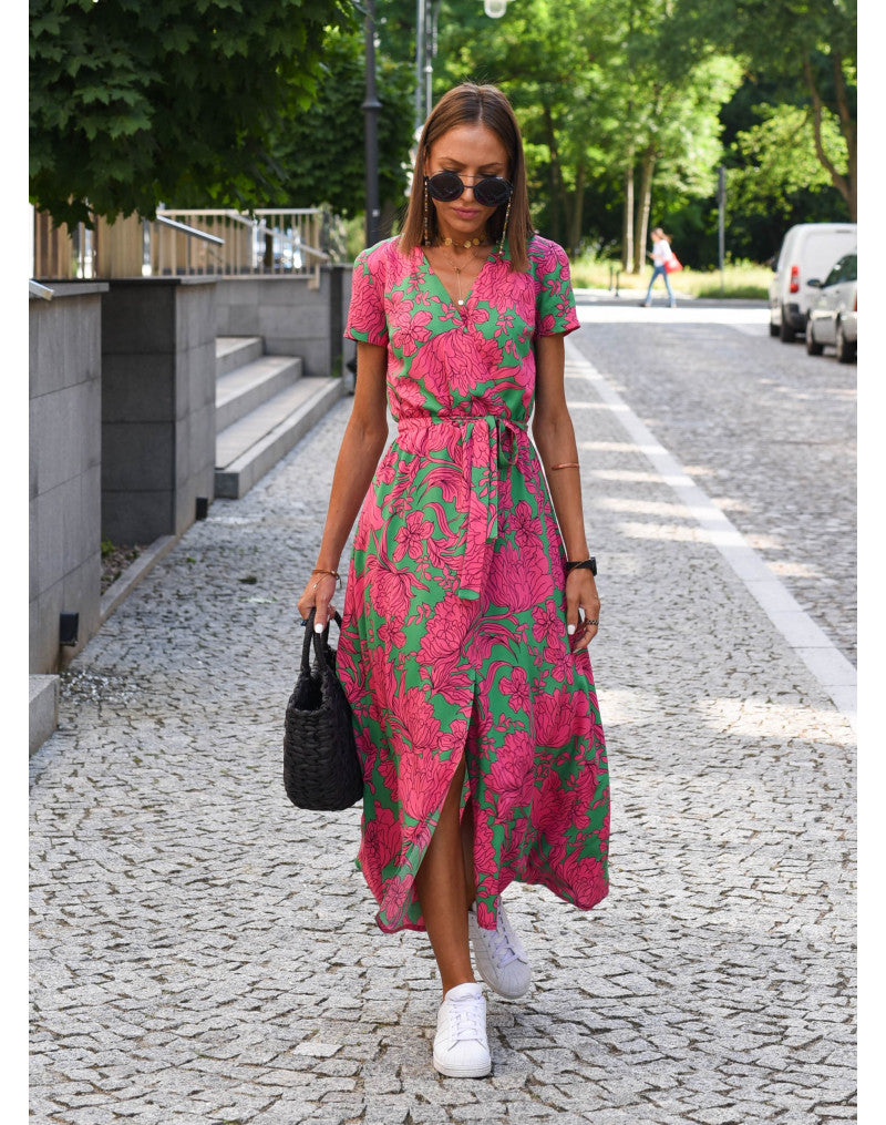 Wickelkleid Damen Midi | Kleid mit V-Ausschnitt und Print