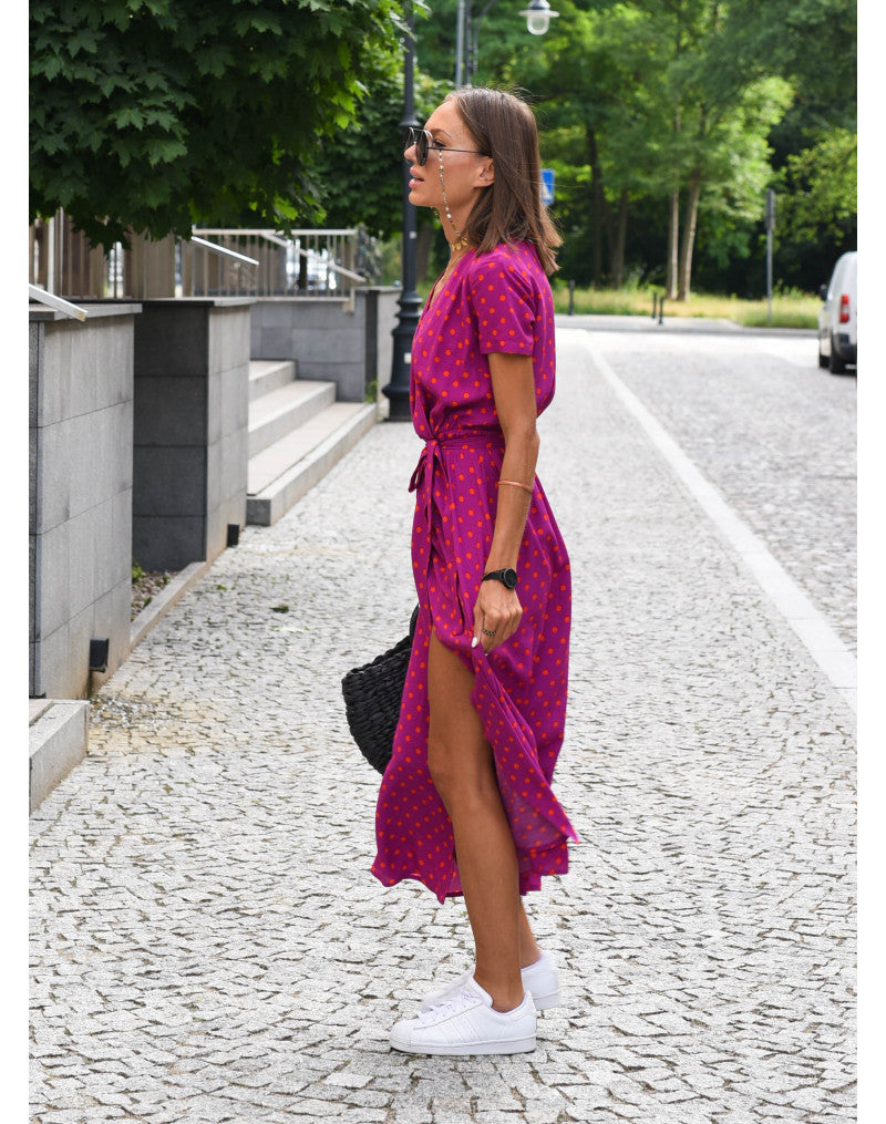 Wickelkleid Damen Midi | Kleid mit V-Ausschnitt und Print