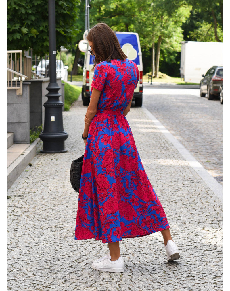 Wickelkleid Damen Midi | Kleid mit V-Ausschnitt und Print