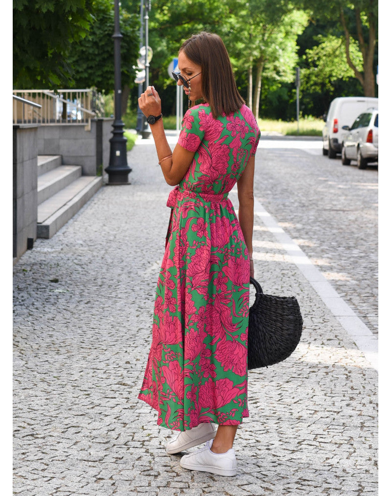 Wickelkleid Damen Midi | Kleid mit V-Ausschnitt und Print