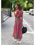 Wickelkleid Damen Midi | Kleid mit V-Ausschnitt und Print