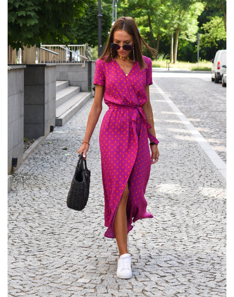 Wickelkleid Damen Midi | Kleid mit V-Ausschnitt und Print