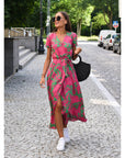 Wickelkleid Damen Midi | Kleid mit V-Ausschnitt und Print