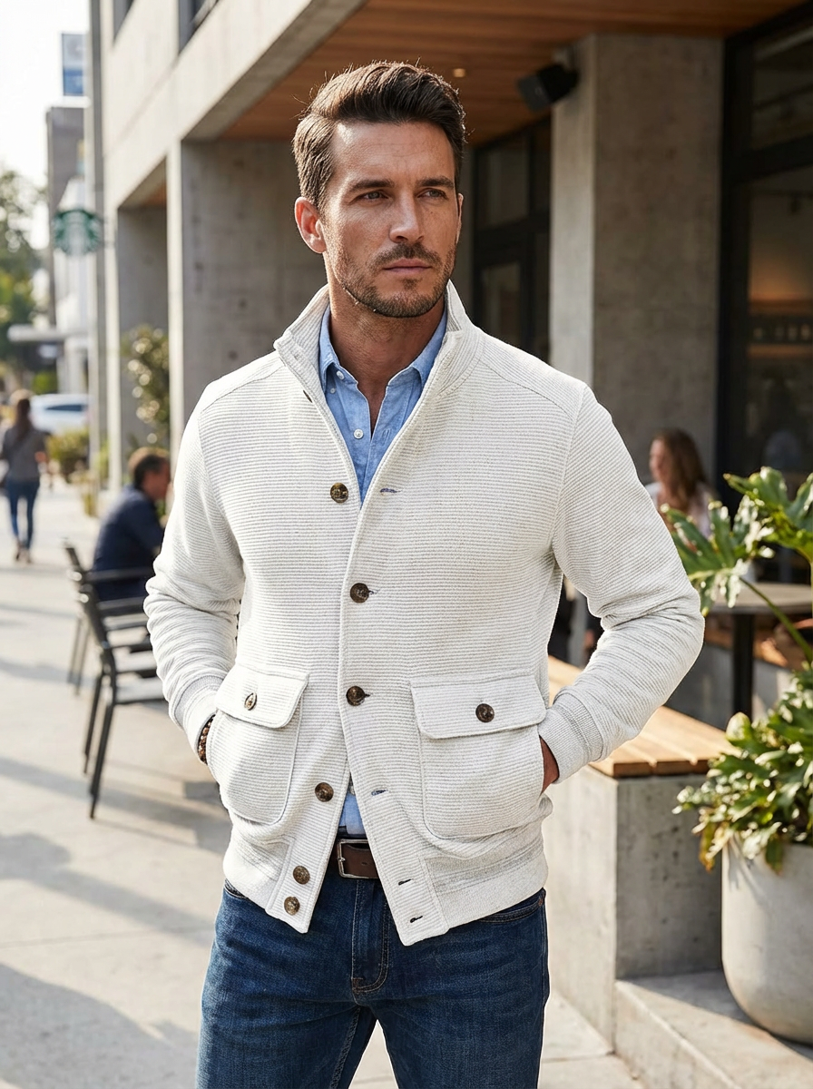 Herren-strick Jacke Mit Langen Ärmeln Und Stehkragen | Knopfleiste