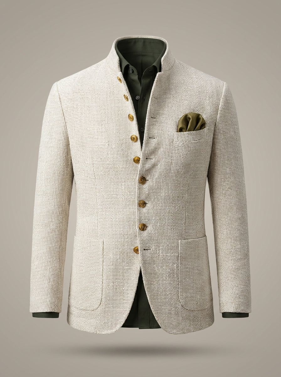 Herren Langen Ärmeln Stehkragen Und Knöpfen Blazer | Gestrickt