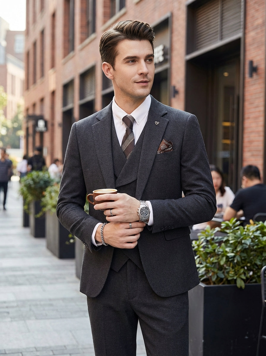 Herren Langem Ärmel V-ausschnitt Und Schmaler Passform Anzugset | Formell