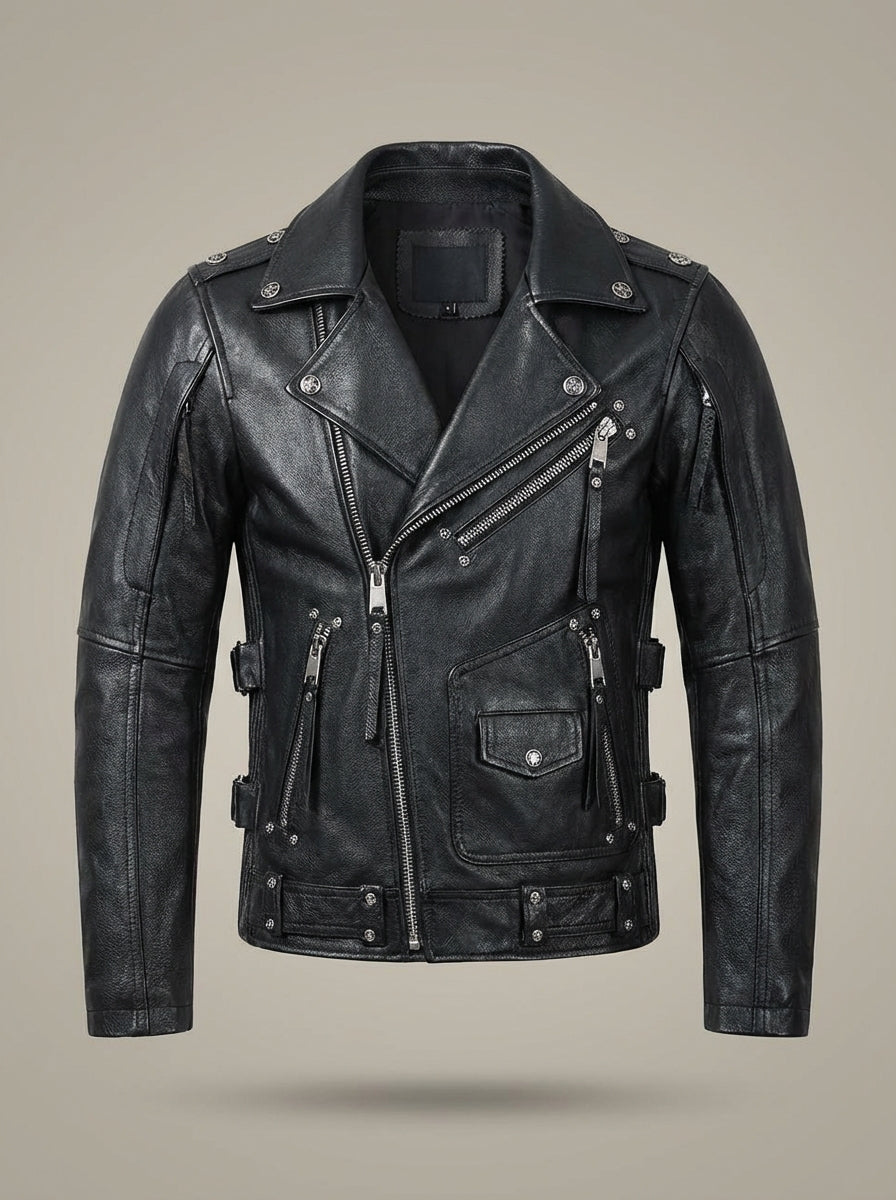 Herren Langen Ärmeln Kragen Reißverschluss Jacke | Biker