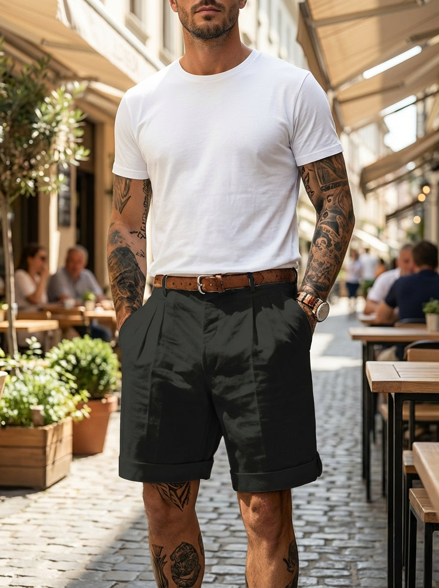 Herren Falten Schlanke Passform Kurze Hosen | Gerollter Saum