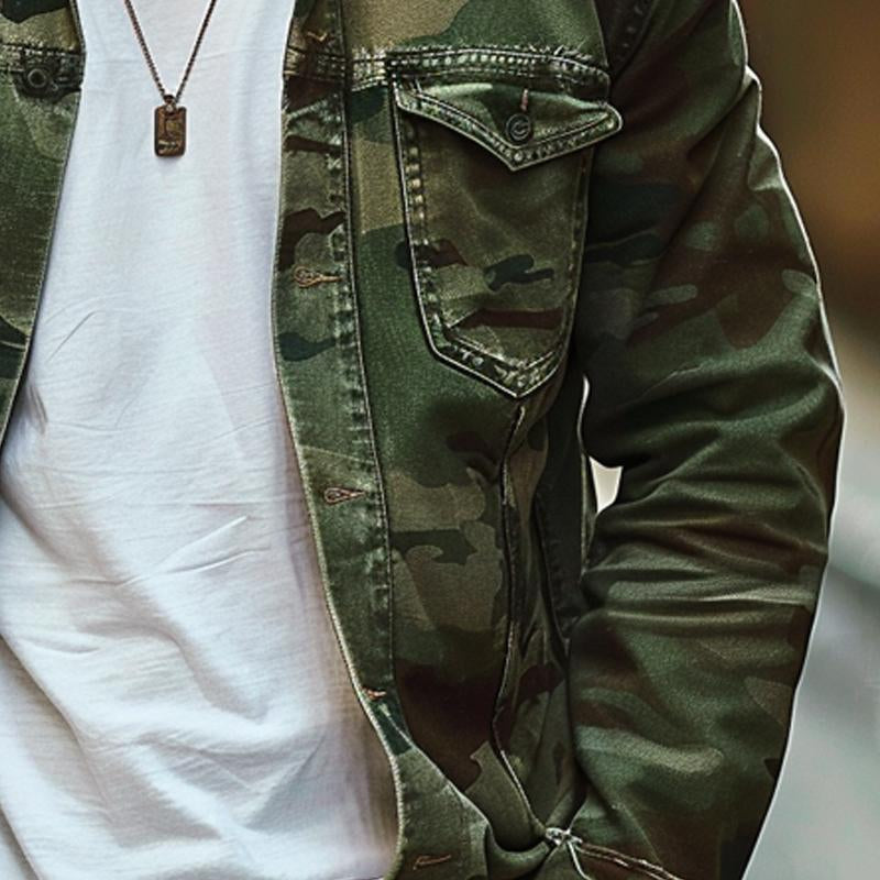 Herren-langarmjacke Mit Kragen Und Camouflage-muster | Freizeit