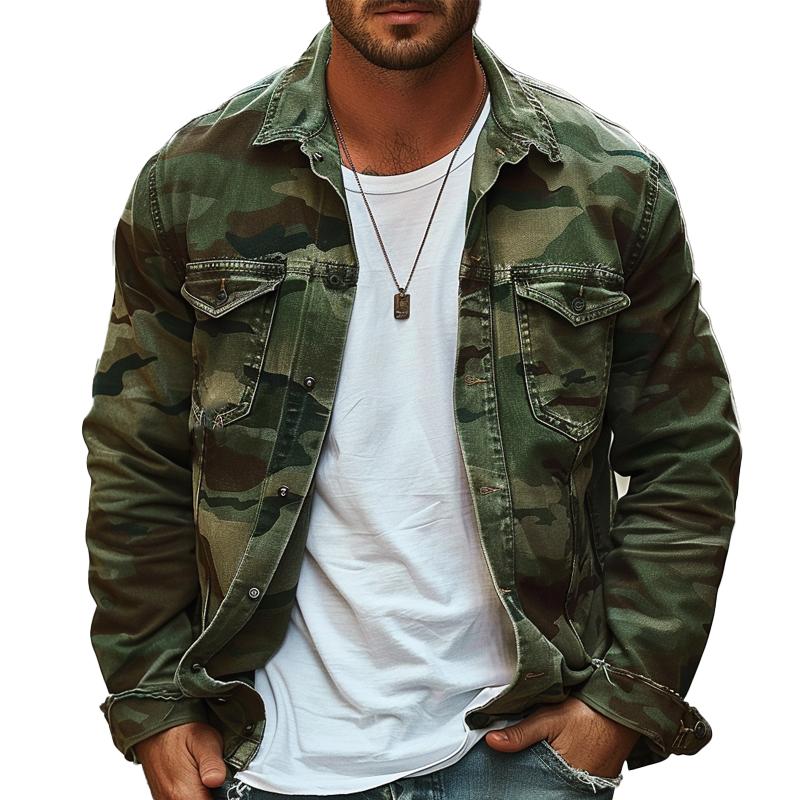 Herren-langarmjacke Mit Kragen Und Camouflage-muster | Freizeit